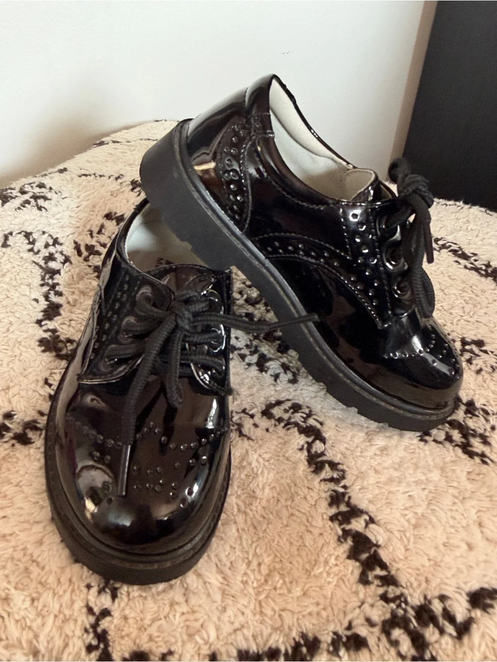 Kids Black Patent Wingtip Oxford Dress Shoes EU 27 US 10